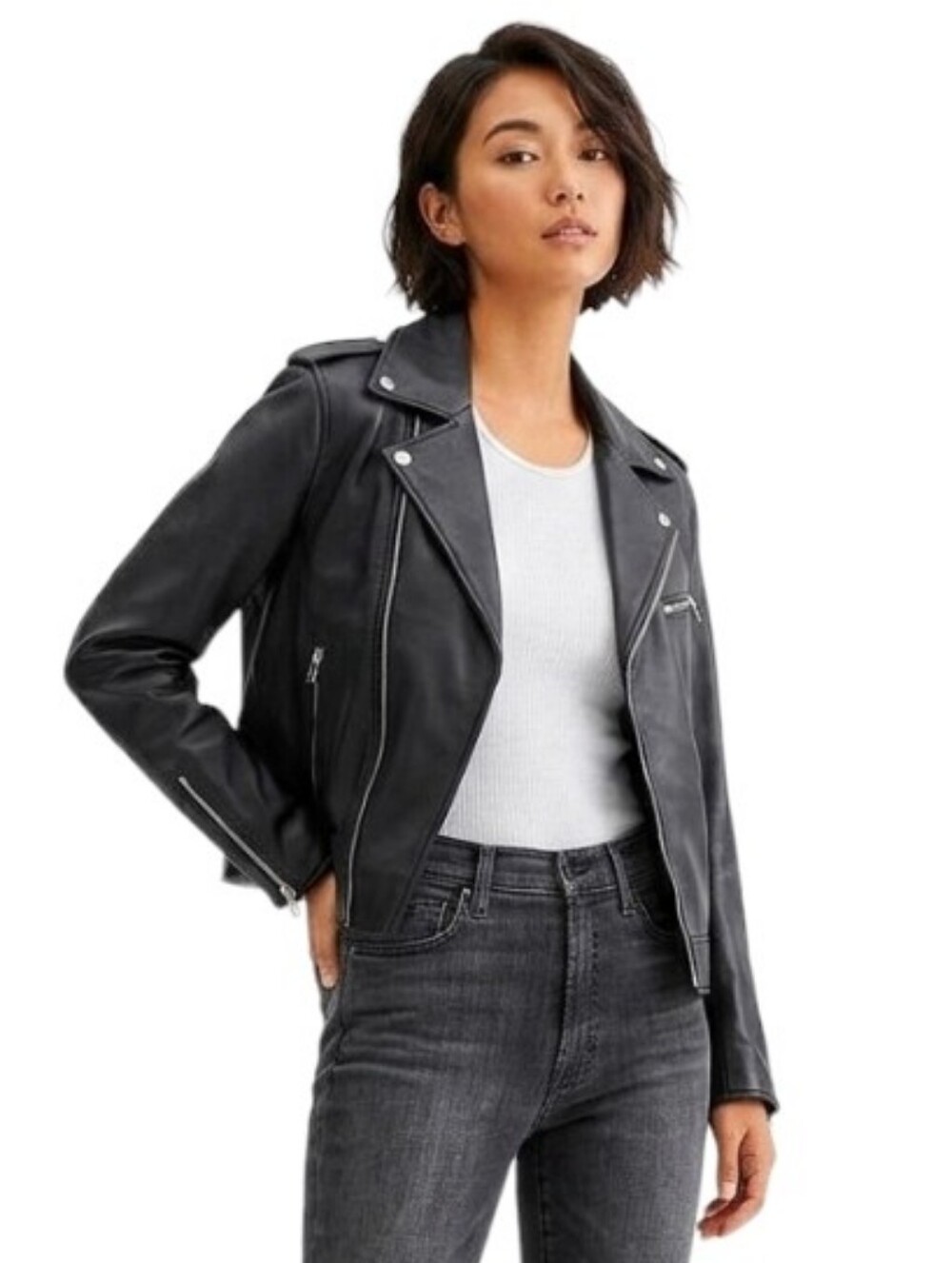 NWT 7 For All Mankind Black Soft Leather Moto Jacket $895!!!